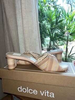 Dolce Vita Natural Multi Braided Woven Block Heel Slide